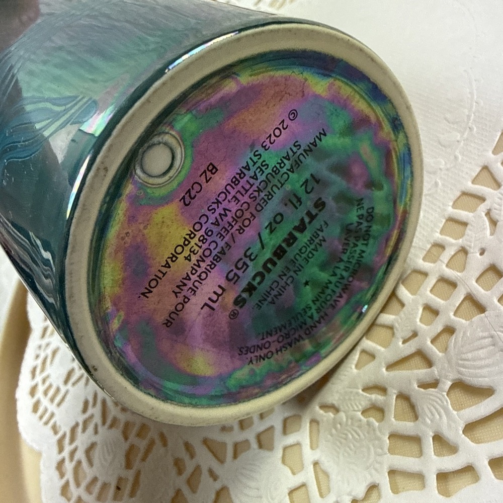 Starbucks 2023 Teal Blue Iridescent Siren Mermaid Ceramic Travel Tumbler Cup Lid - Picture 9 of 11